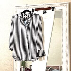 Loft Blue & White Vertical Striped Blouse SZ LG